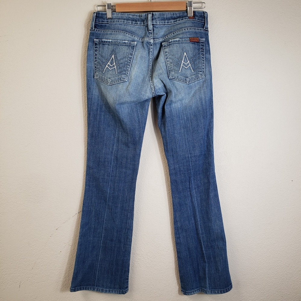 Vintage 7 For All Mankind Size 29 Bootcut Jeans Blue Made In USA Distress Womens